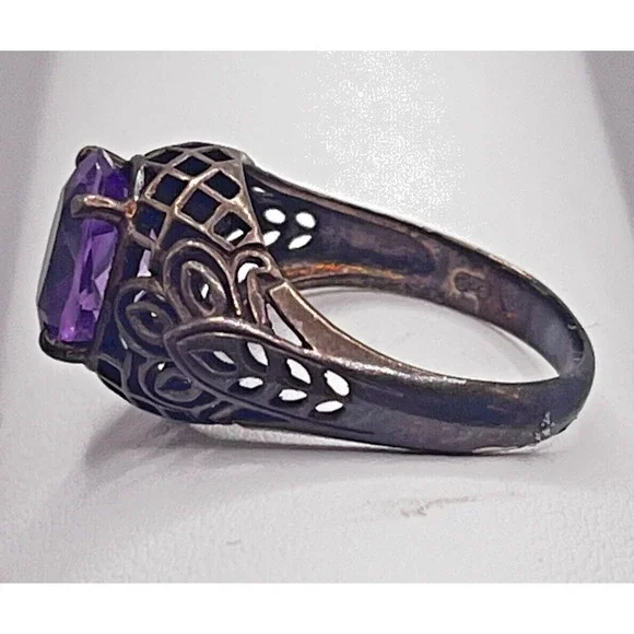 1CT Natural Amethyst 925 Solid Sterling Silver Victorian Style Ring Sz 8 - Picture 2 of 7